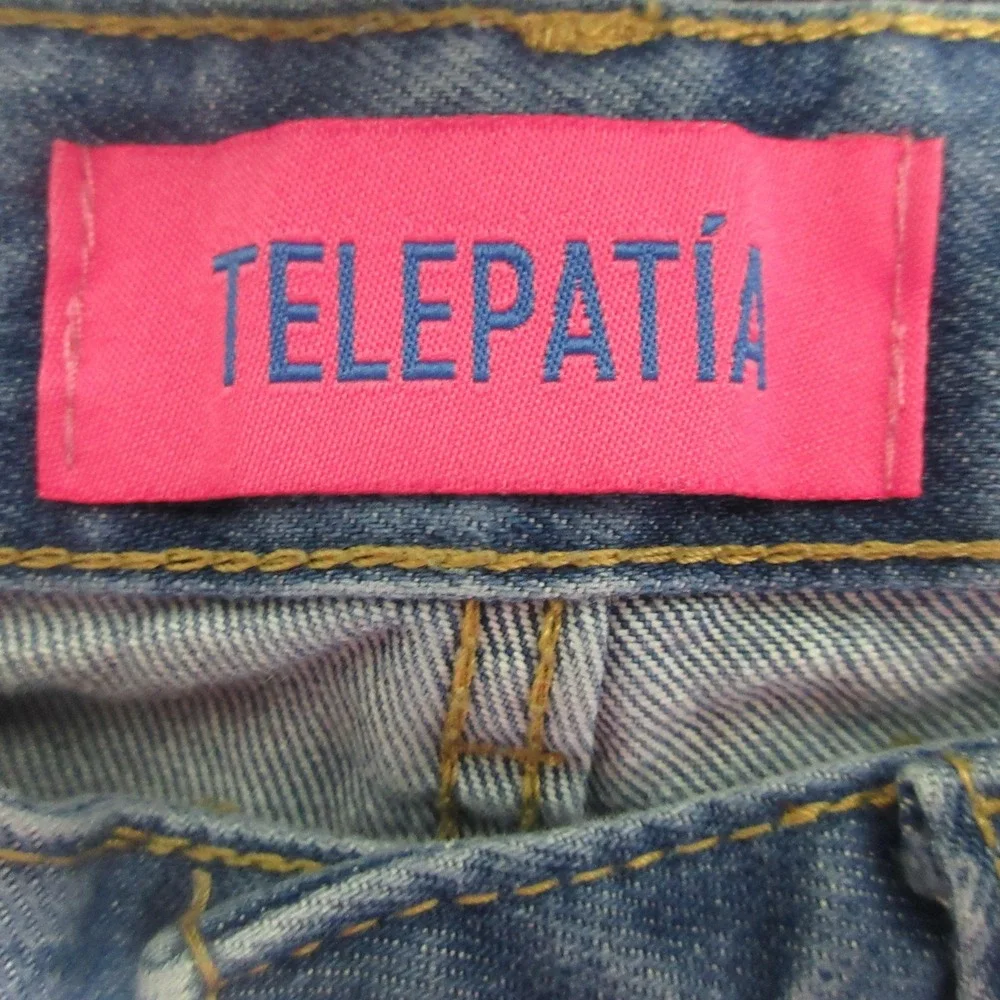 Telepatia Jeans Womens 00 Blue Side Stripe Wide Leg Bow Hem Denim 23x29 Casual
